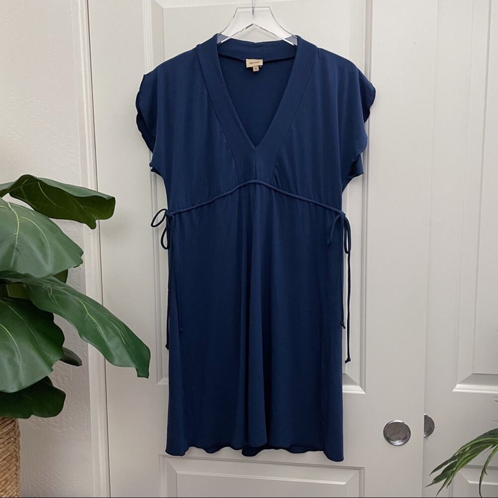 Ella Moss Tie Waist Dress Blue V Neck S
